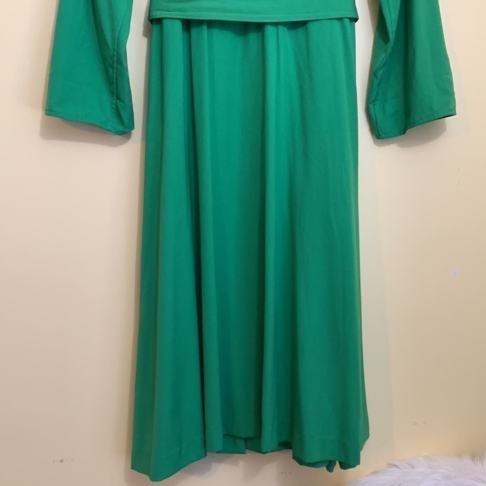 Caron || 80’s Kelly Green Long Sleeve Faux Wrap Belted Shirt Pocket Dress M - Picture 16 of 16